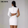 CM.YAYA Women Full Sleeve Elegant O-neck Mini Dress