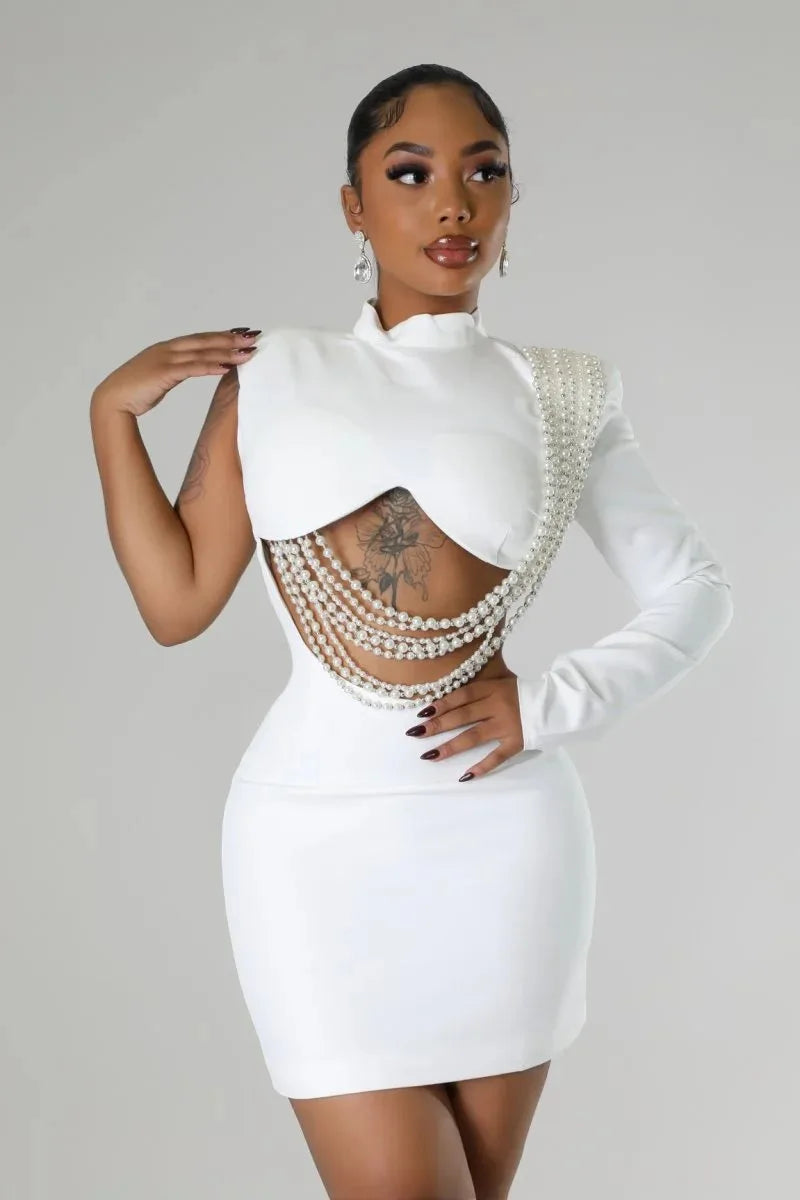 CM.YAYA Women Full Sleeve Elegant O-neck Mini Dress