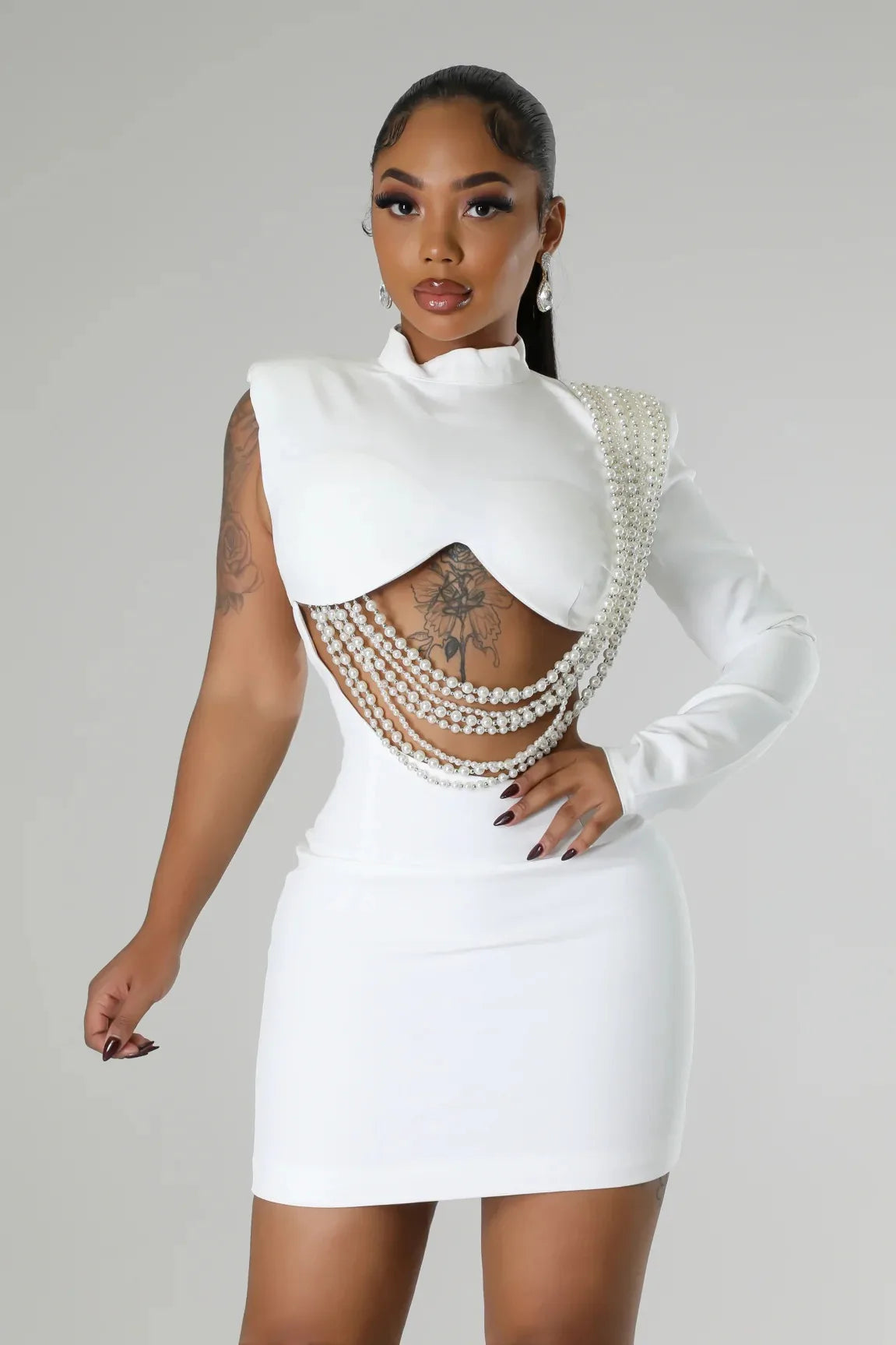 CM.YAYA Women Full Sleeve Elegant O-neck Mini Dress