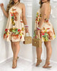 Tropical Print Halter Neck Dress, Vacation Style Backless
