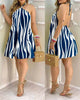 Tropical Print Halter Neck Dress, Vacation Style Backless