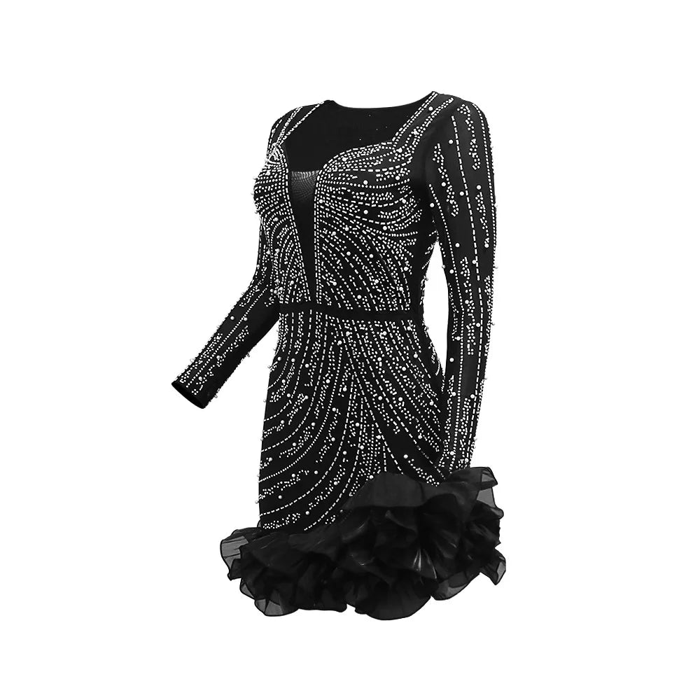 2025 Long Sleeve V Neck Transparent Club Dress Sexy Glittering