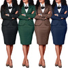 CM.YAYA Women's Set Full Sleeve Button Blazer + Skirts Suit