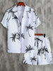 Men's Summer Streetwear Shirt Sets 3d Print Beach Coconut Tree Plaid Lapel Short