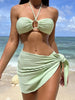 2025 Solid Halter String 3 Piece Bikini String Skirt Swimsuit