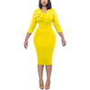 Elegant Office Dresses for Women V Neck Full Sleeve Ruffles Belt Waisted Package