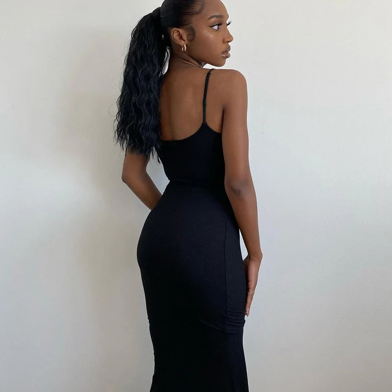 2025 Summer Dresses For Women Sexy Spaghetti Strap Black Long Dress
