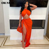 CM.YAYA Women's Set Strapless Crop Top + Ruched Split Tassel Long