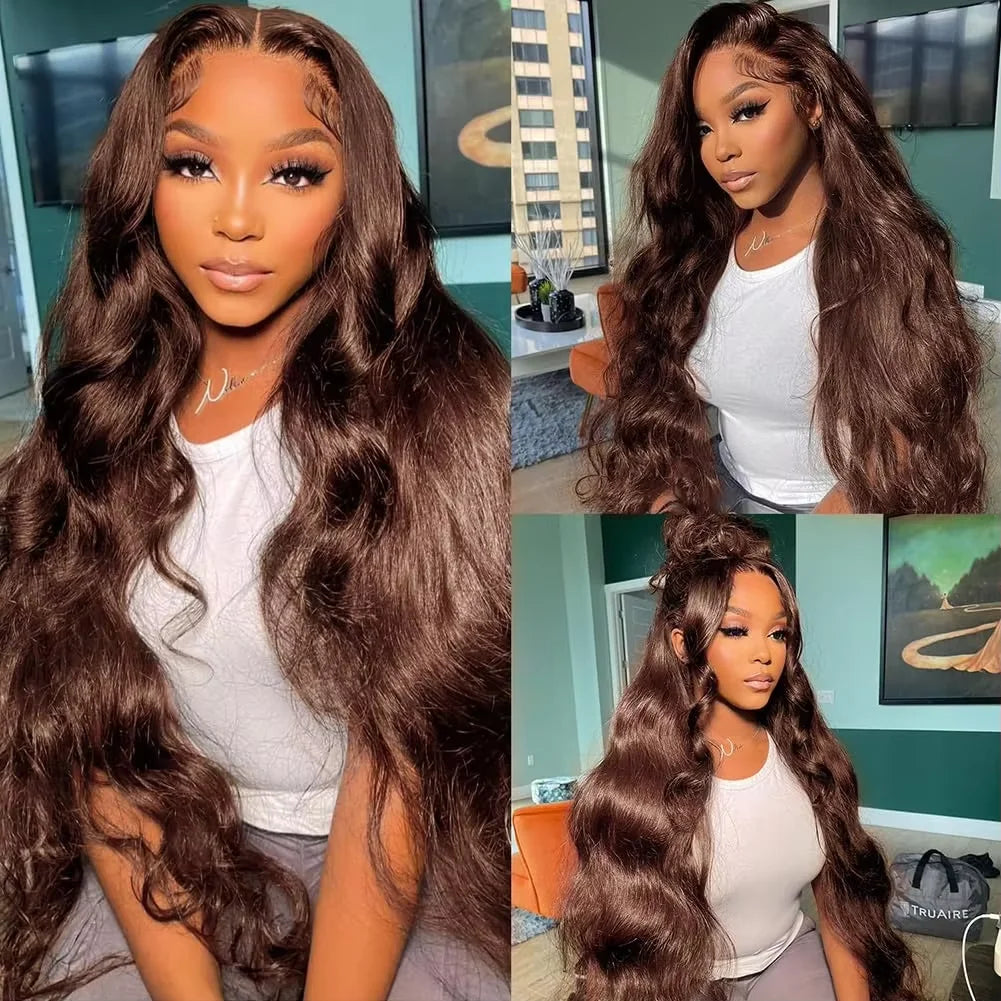 30 36 Inch 220 Density Chocolate Brown Body Wave 13x4 Lace Front Human
