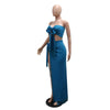 CM.YAYA Women's Set Strapless Crop Top + Ruched Split Tassel Long