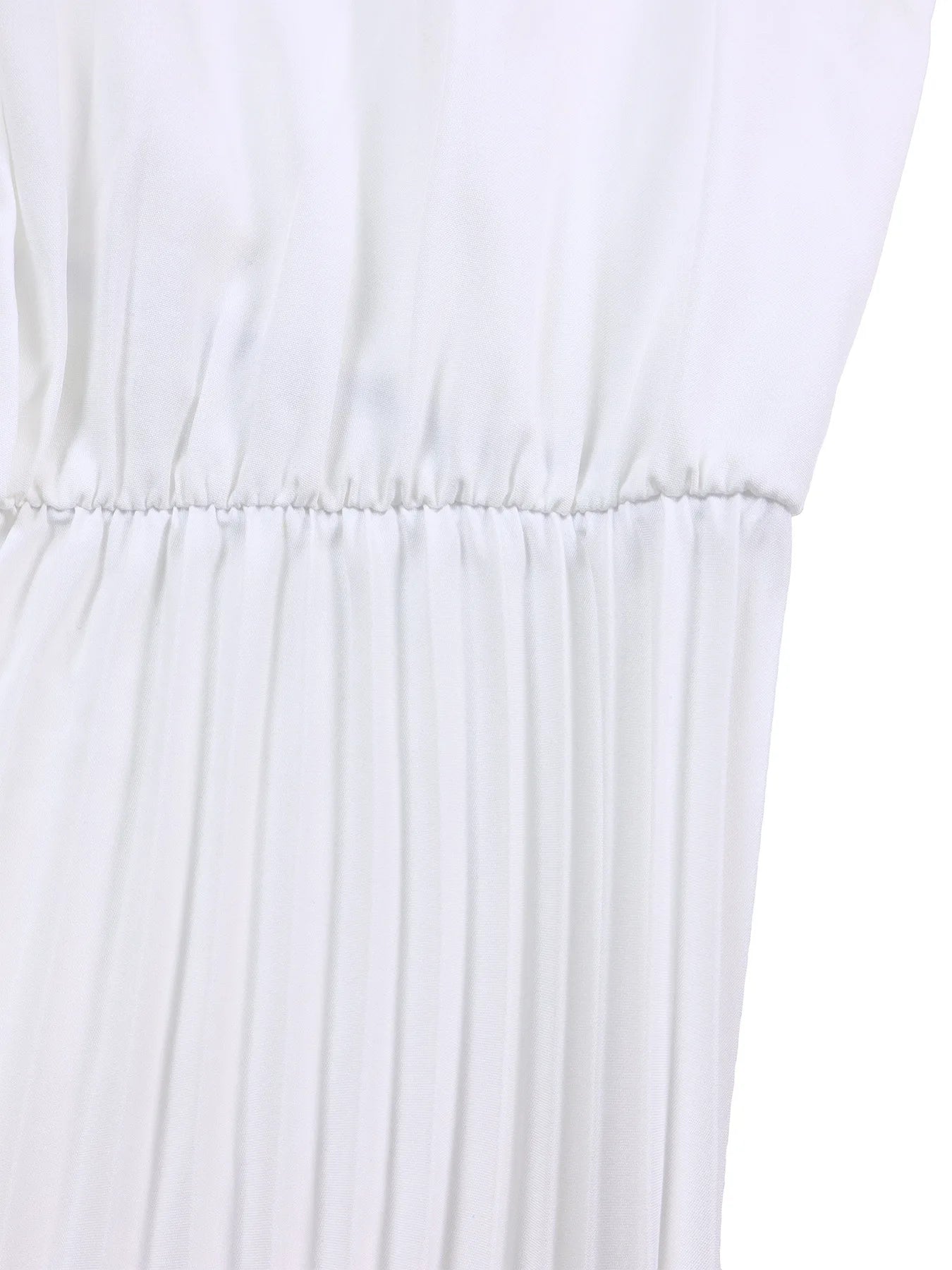 White Pleated Dress Women V Neck Full Sleeve Dresses