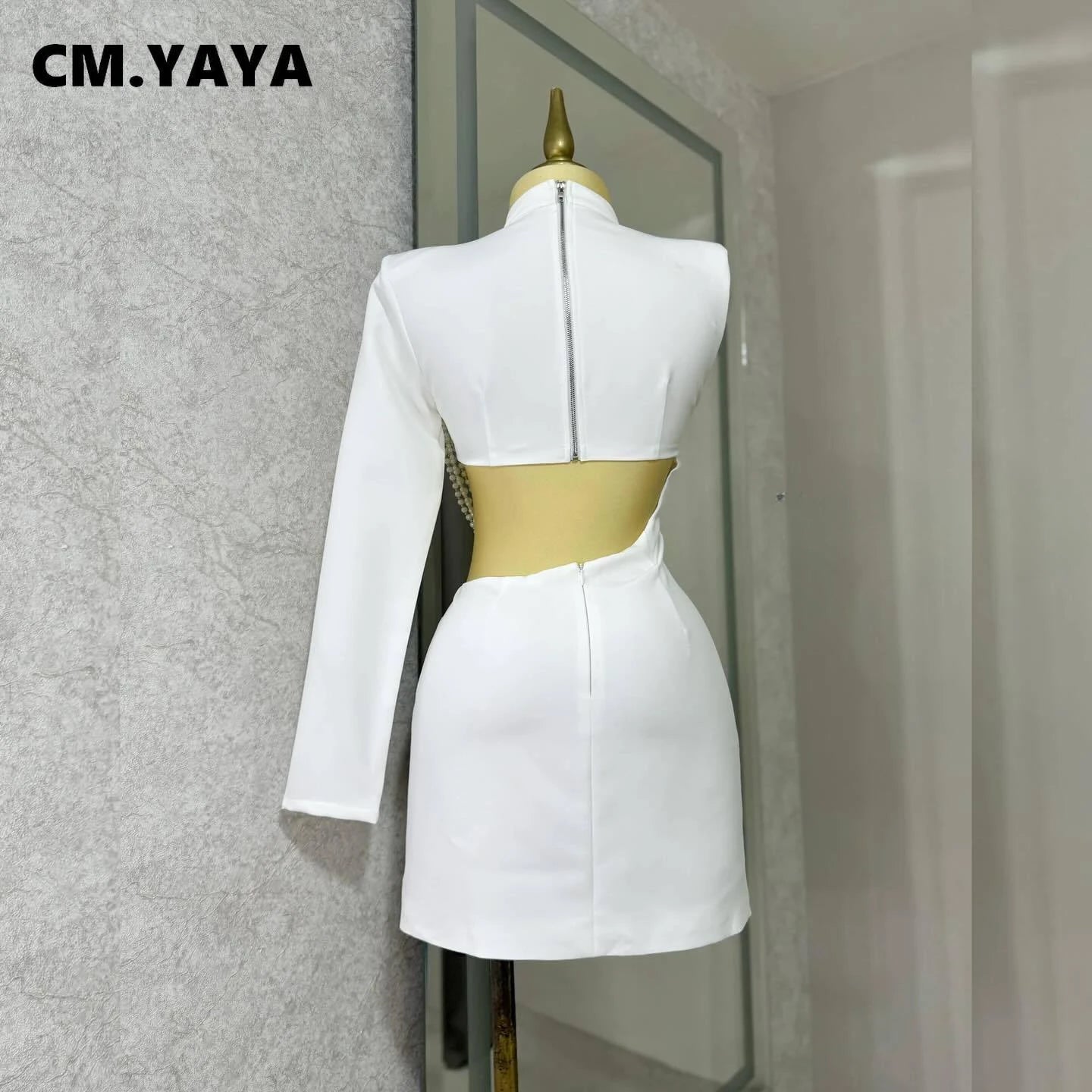 CM.YAYA Women Full Sleeve Elegant O-neck Mini Dress