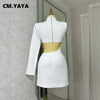 CM.YAYA Women Full Sleeve Elegant O-neck Mini Dress