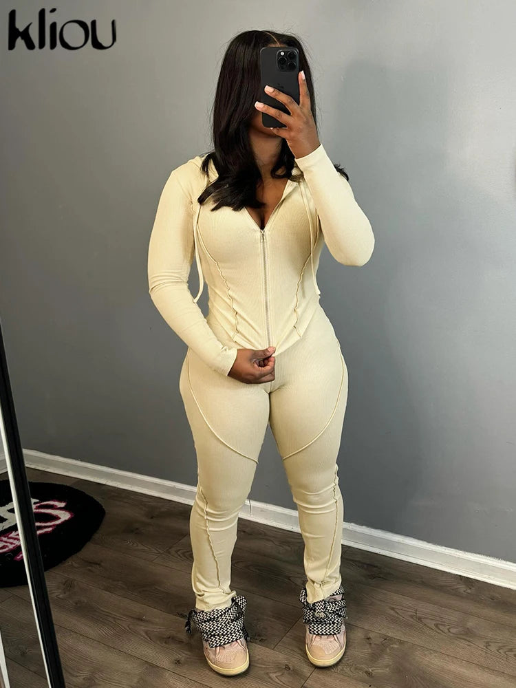 kliou Casual Sporty 2 Piece Set Women Concise Irregular Full Sleeve