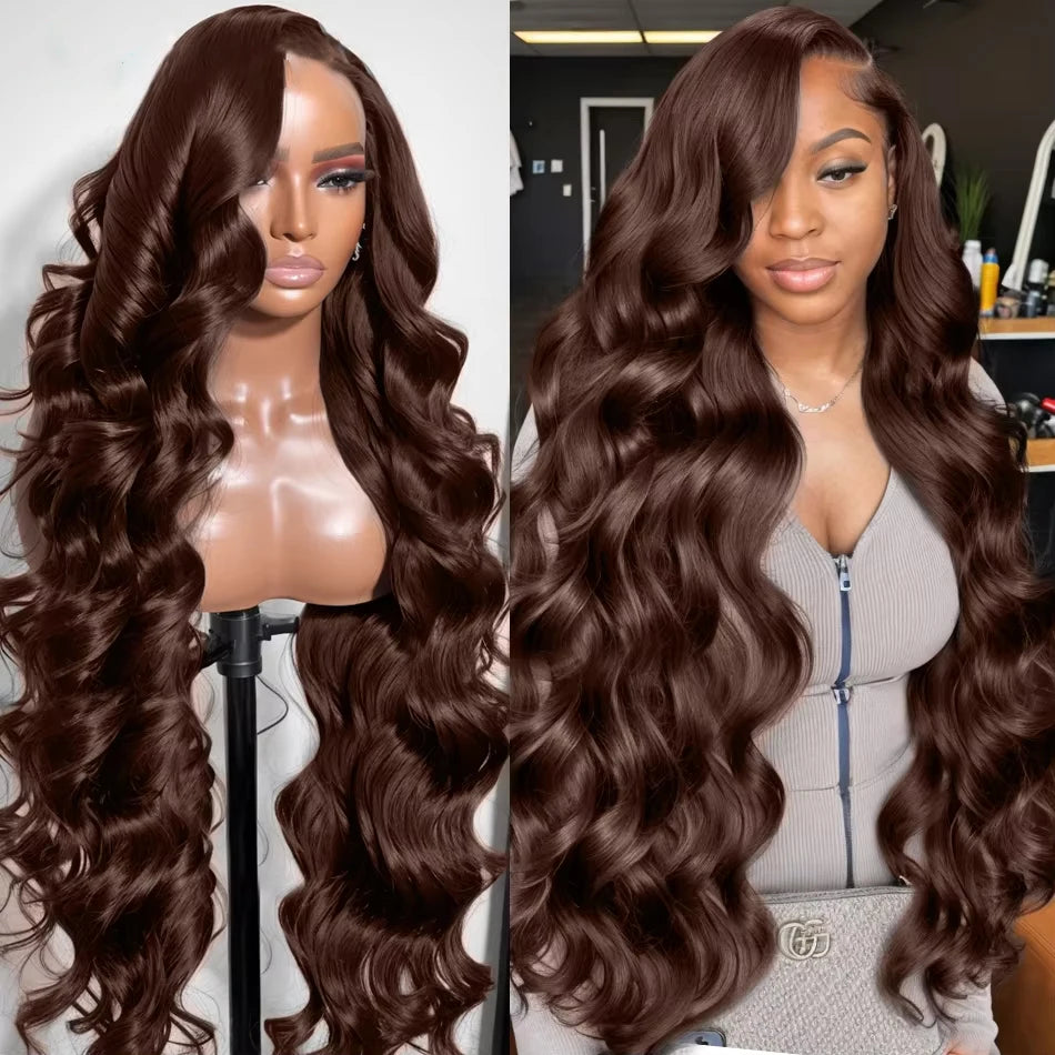 30 36 Inch 220 Density Chocolate Brown Body Wave 13x4 Lace Front Human