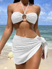 2025 Solid Halter String 3 Piece Bikini String Skirt Swimsuit