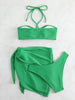 2025 Solid Halter String 3 Piece Bikini String Skirt Swimsuit