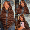 30 36 Inch 220 Density Chocolate Brown Body Wave 13x4 Lace Front Human
