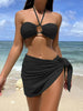 2025 Solid Halter String 3 Piece Bikini String Skirt Swimsuit