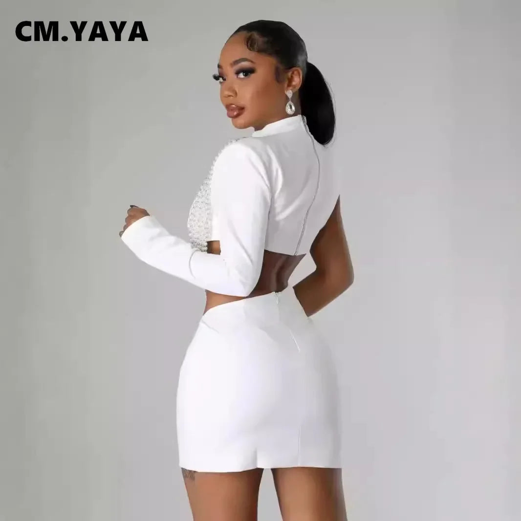 CM.YAYA Women Full Sleeve Elegant O-neck Mini Dress