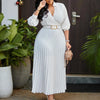 White Pleated Dress Women V Neck Full Sleeve Dresses