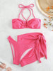 2025 Solid Halter String 3 Piece Bikini String Skirt Swimsuit