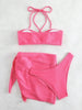 2025 Solid Halter String 3 Piece Bikini String Skirt Swimsuit