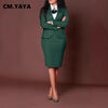 CM.YAYA Women's Set Full Sleeve Button Blazer + Skirts Suit