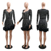 2025 Long Sleeve V Neck Transparent Club Dress Sexy Glittering