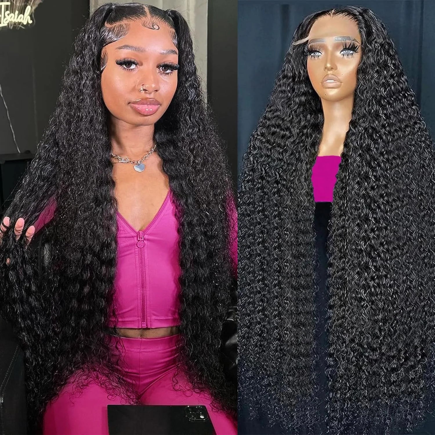 200% HD Transparent Deep Wave Frontal Wig 36 Inch 13x4/13x6 Curly Lace