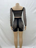 Women 2 Piece Set Print Patchwork  Sexy Rhinestone