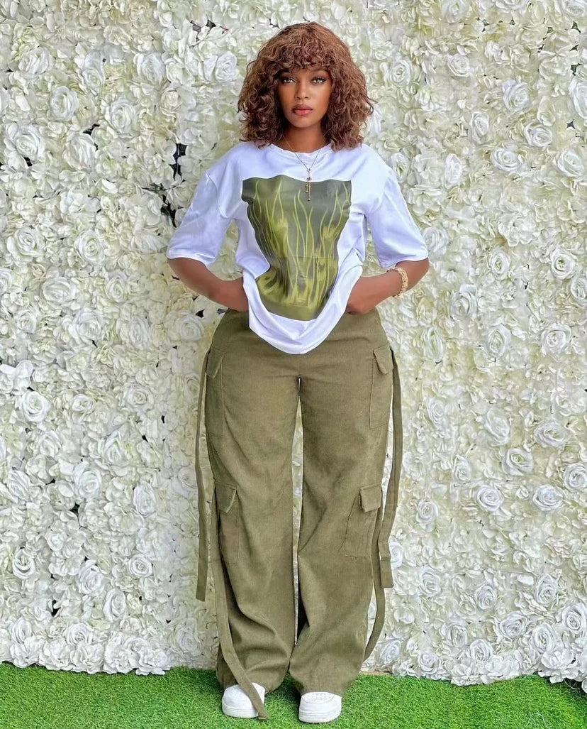 2 Pieces Women's Sets 2025 Spring Summer Pocket Pullover Suit Short Sleeve