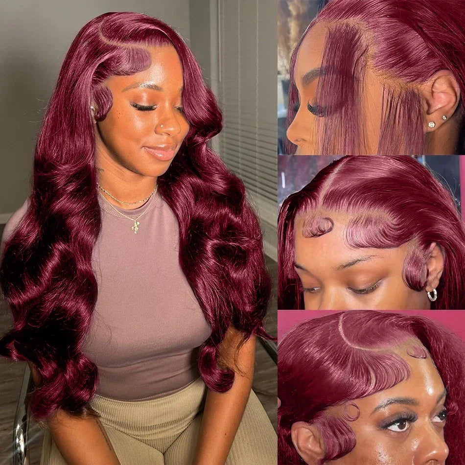 99J Burgundy Lace Frontal Wig 13x6 Body Wave Lace Front Wig