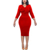 Elegant Office Dresses for Women V Neck Full Sleeve Ruffles Belt Waisted Package